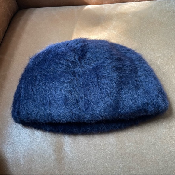 Blue angora luxe hat cap winter cozy fur vintage fuzzy style ski bunny mohair - Picture 3 of 8